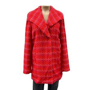 Cabi Sloan Wool Blend Pea Coat Plaid Lined Pocket Snap Front Jacket Women Red XS